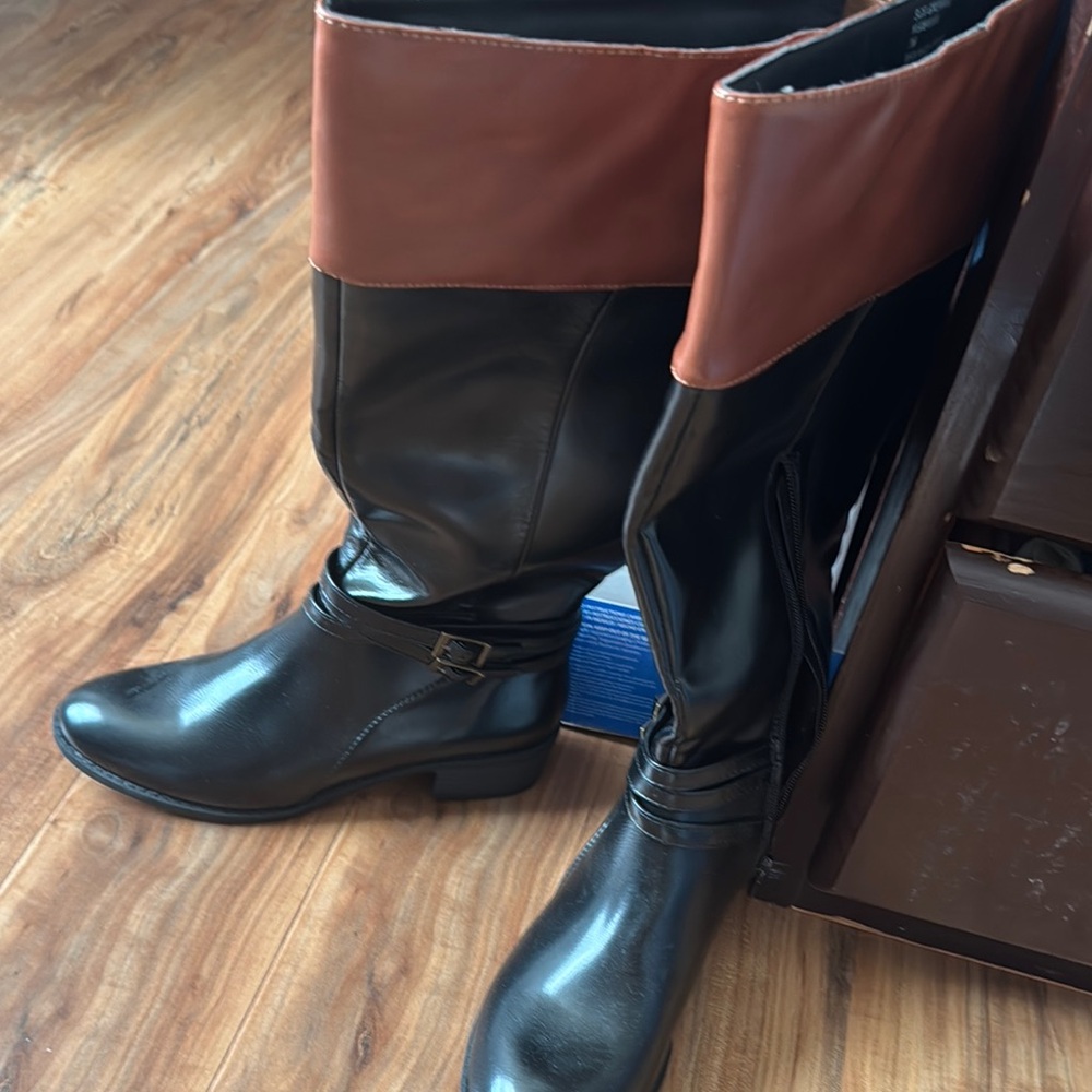 Women's Black and Brown Knee-High Boots